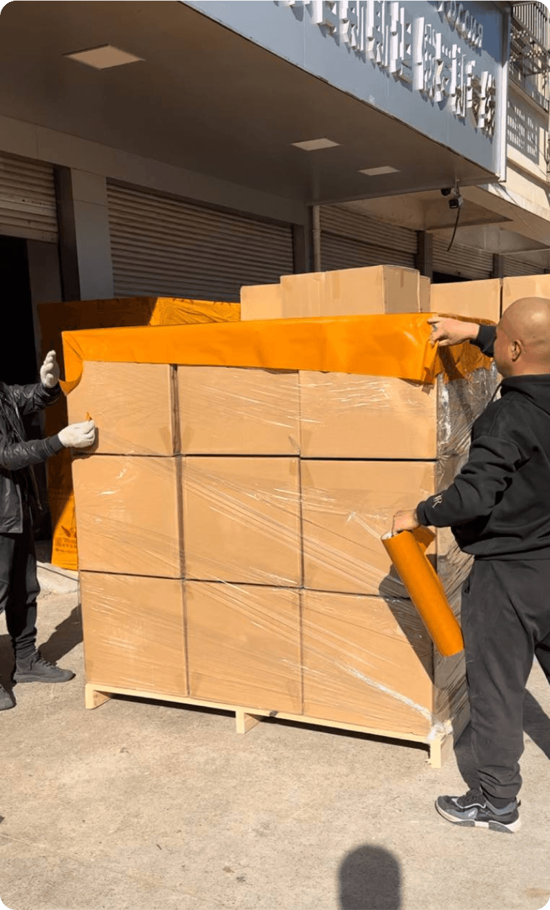 Boxes being handled in warehouse
